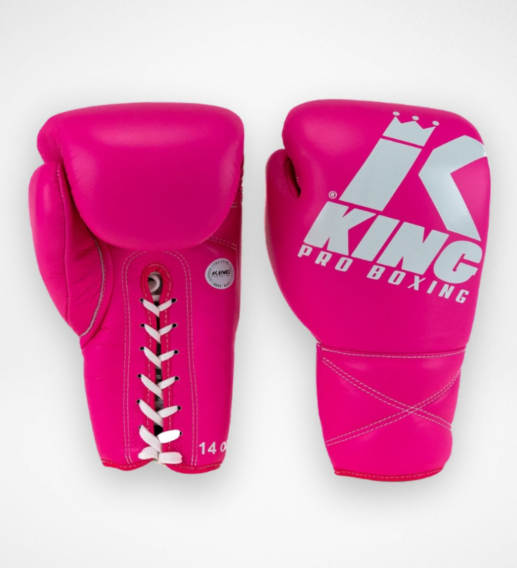 King Pro Boxing Bokshandschoenen XK met vetersluiting - Roze/Wit