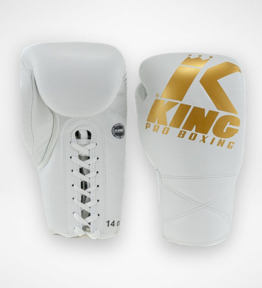 King Pro Boxing Bokshandschoenen XK met vetersluiting - Wit/Goud