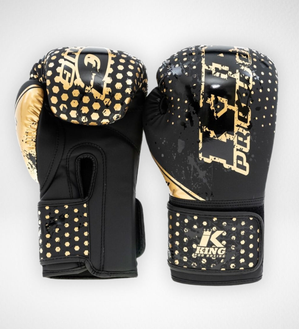 King Pro Boxing Bokshandschoenen Kids Hexagon - Zwart/Goud