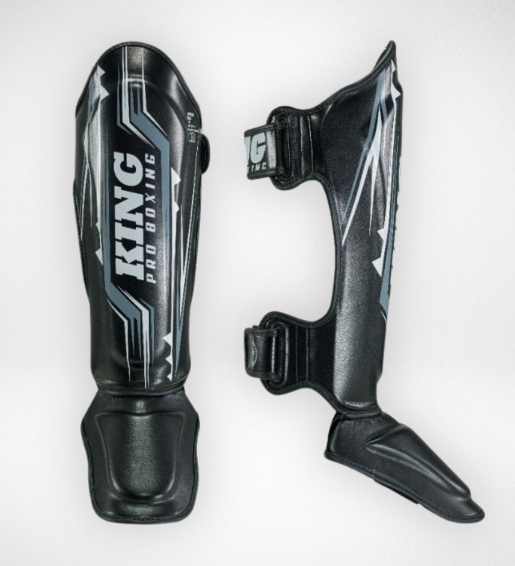 King Pro Boxing Kickboxing Shin Guards Spartan - Black/Gray