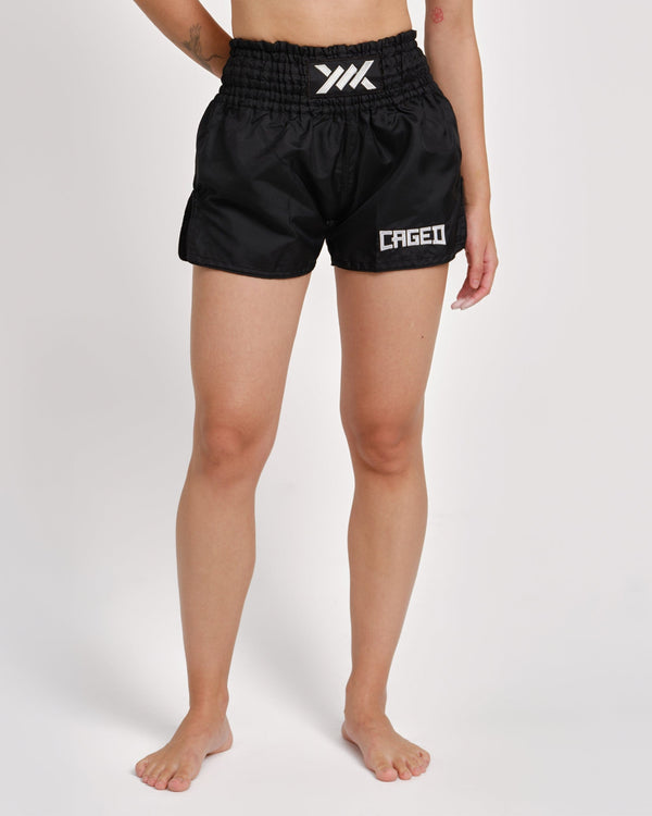 Muay Thai trenky Caged Classic – Černé/Bílé