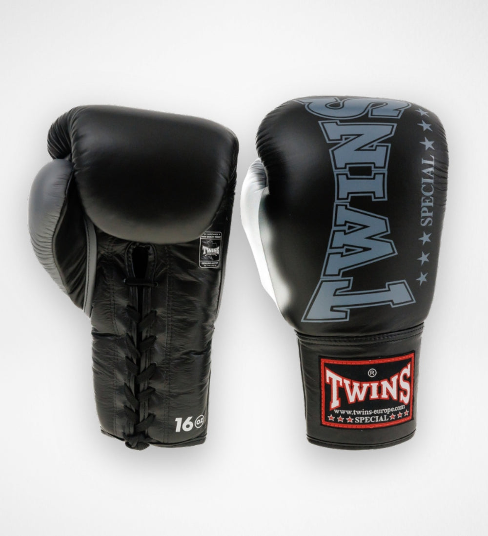 Twins Bokshandschoenen BGLL8 met vetersluiting - Zwart/Grijs