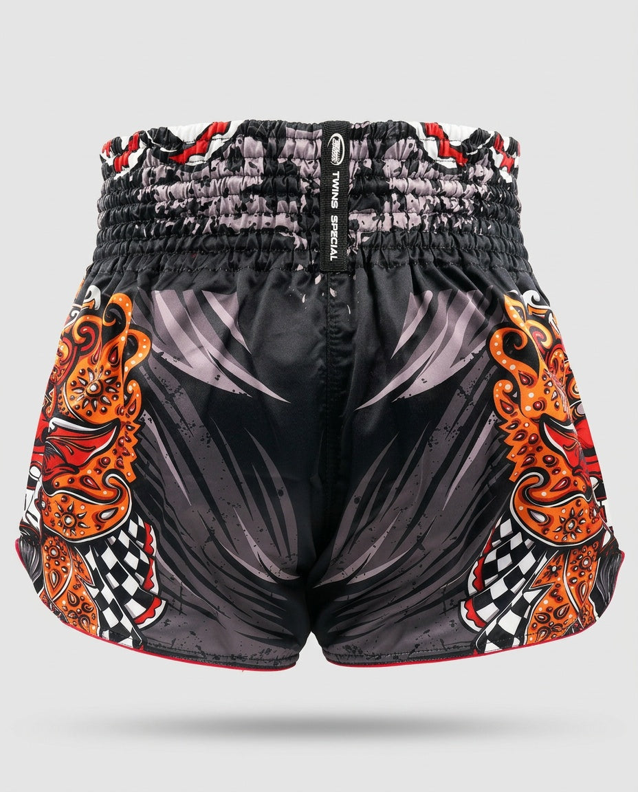 Twins Muay Thai Shorts TTBL Barong - Zwart/Rood/ORanje