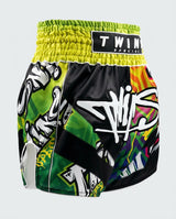 Twins Muay Thai Shorts TTBL Graffiti - Zwart/Groen/Geel