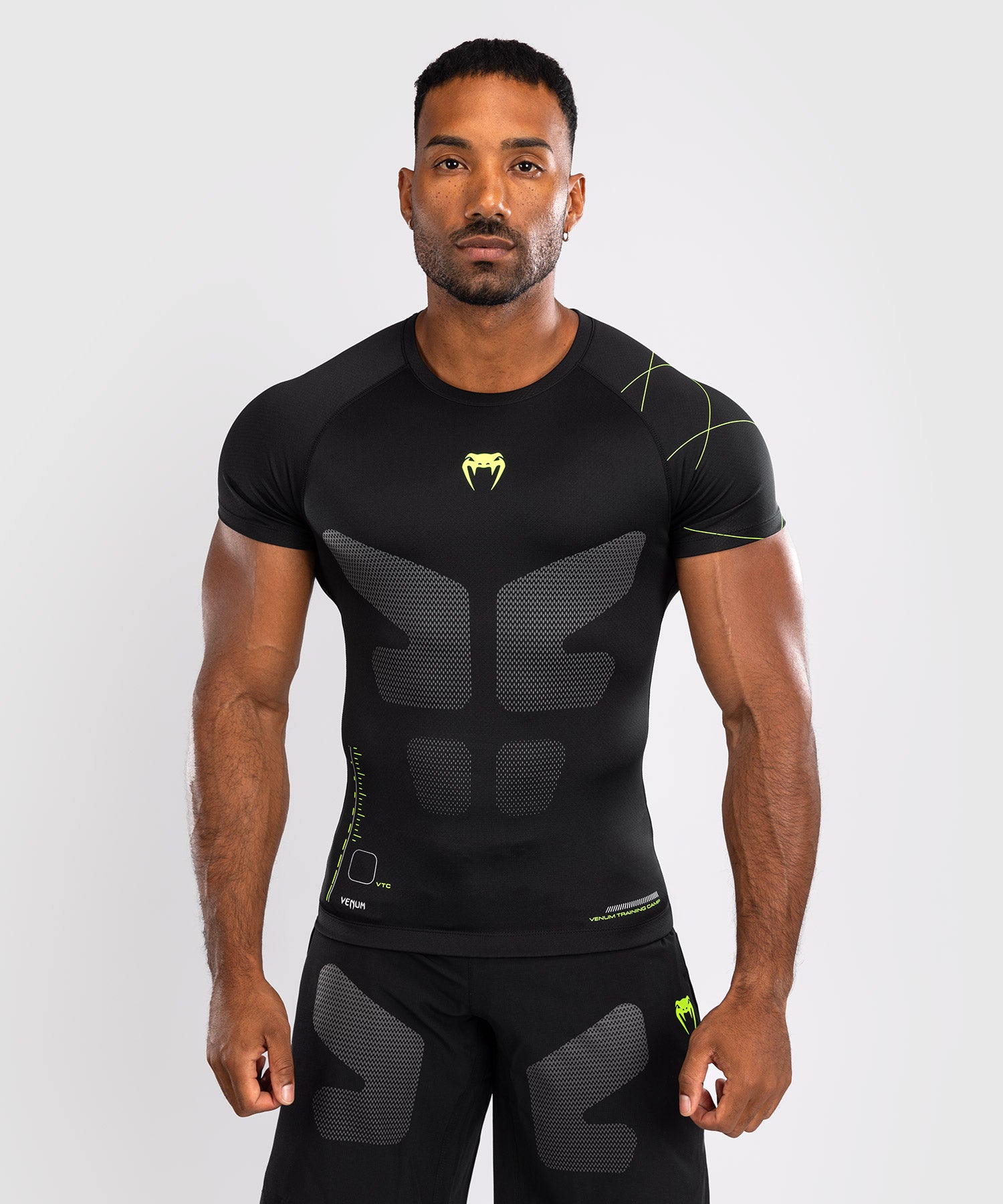 Venum Rashguard Training Camp 4.0 Korte Mouwen - Zwart/Neon Groen