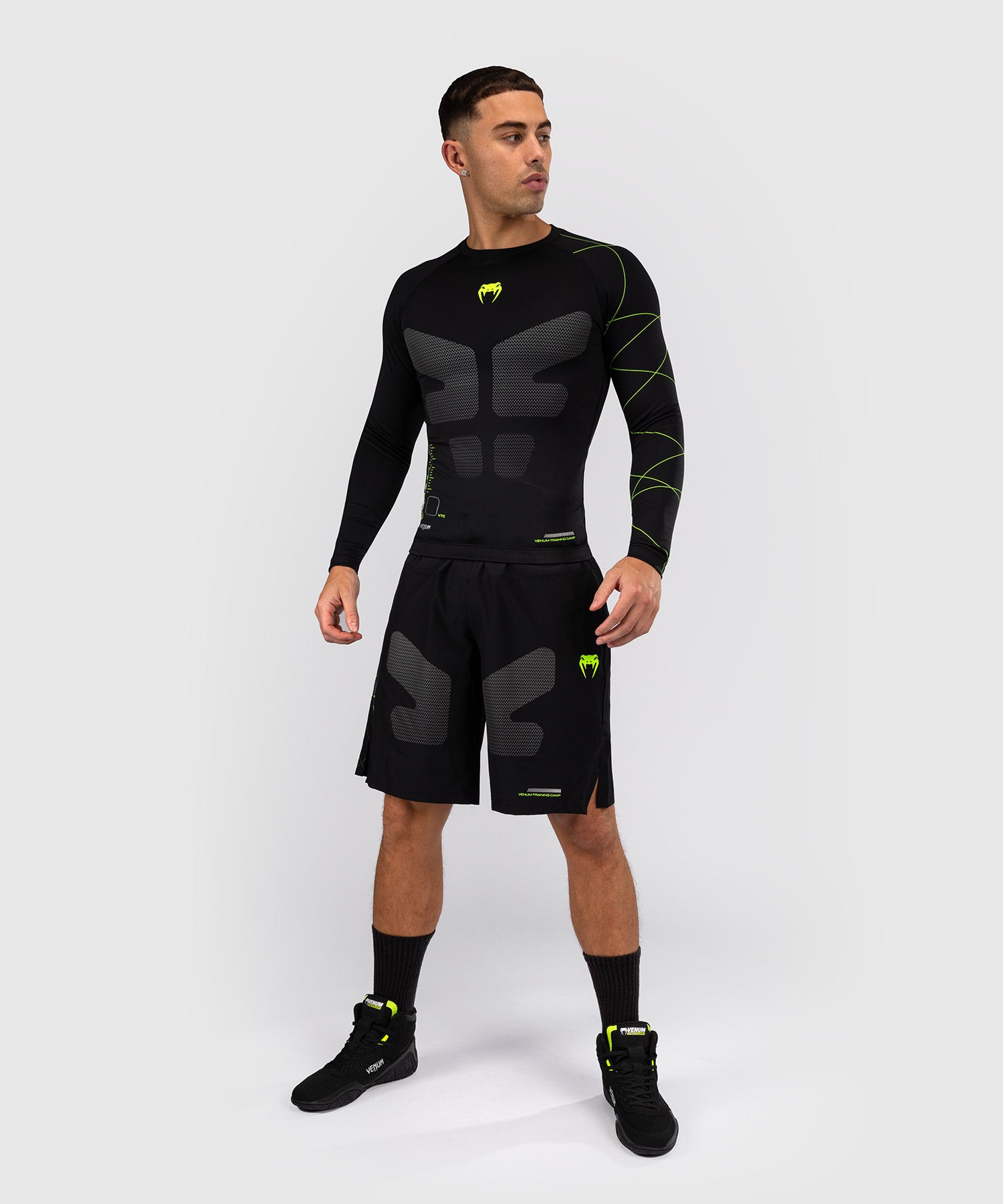 Venum Rashguard Training Camp 4.0 Lange Mouwen - Zwart/Neon Groen