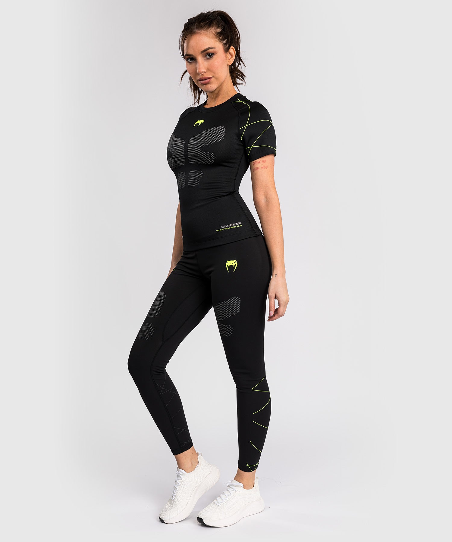 Venum Dames Rashguard Training Camp 4.0 Korte Mouwen - Zwart/Neon Groen