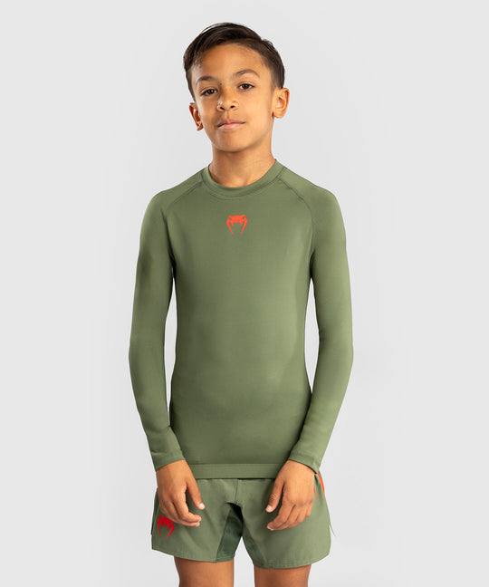 Venum Rashguard Contender Kids - Lange Mouwen - Legergroen/Oranje