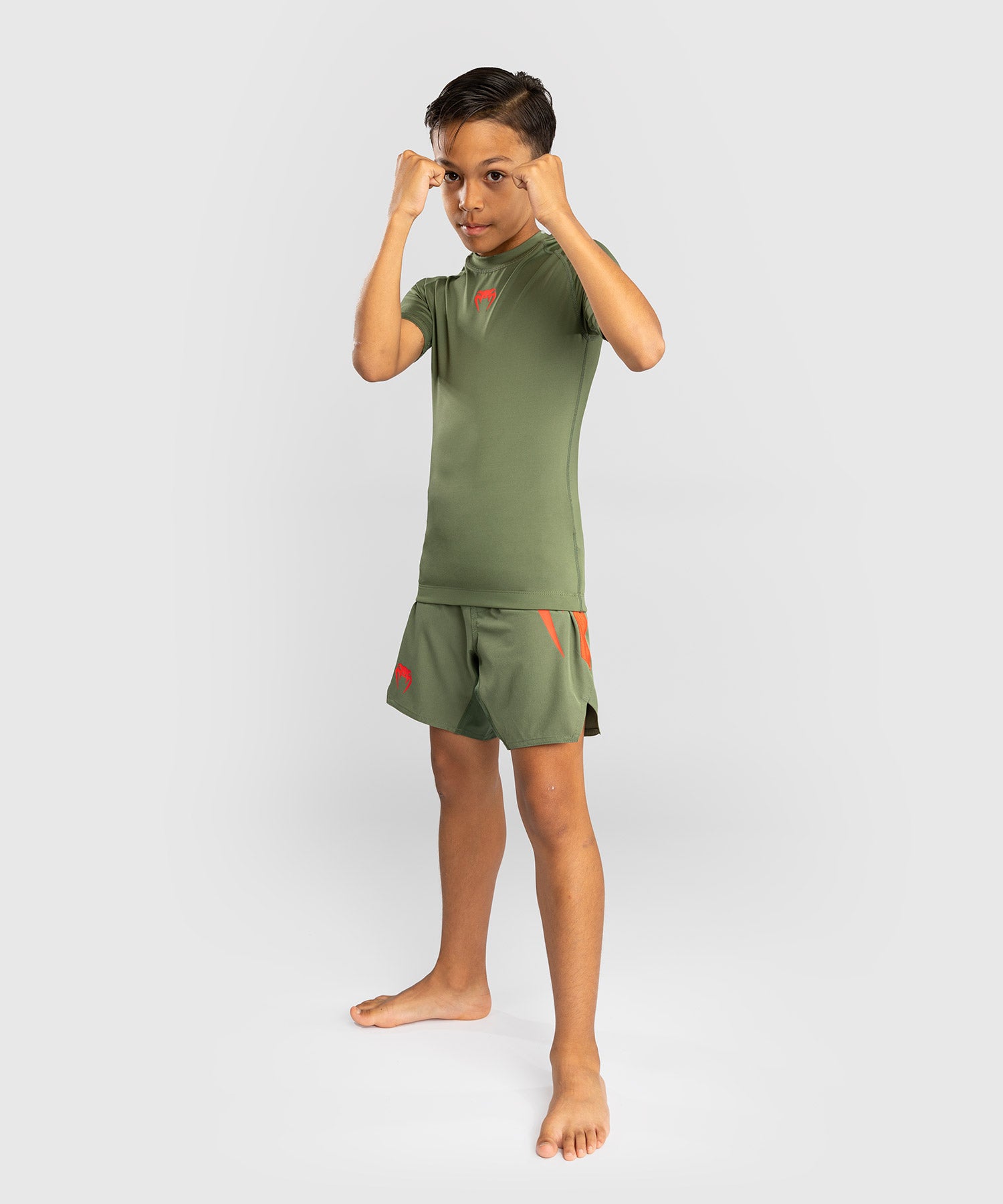 Venum Rashguard Contender Kids - Korte Mouwen - Legergroen/Oranje