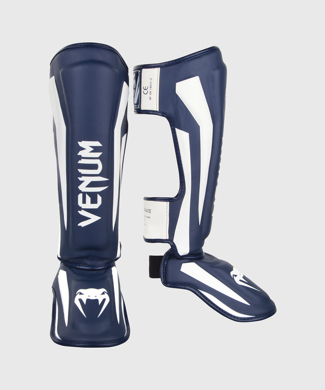Protège-tibias Venum Elite – Bleu marine/Blanc