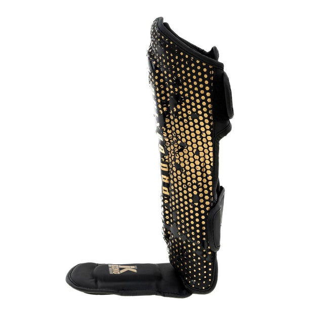 Caneleiras de kickboxing King Pro Boxing Hexagon Criança – Preto/Ouro