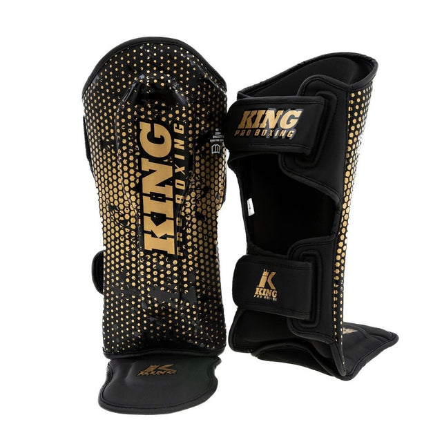 Caneleiras de kickboxing King Pro Boxing Hexagon Criança – Preto/Ouro