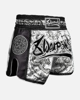 8 WEAPONS Muay Thai Shorts Carbon Sak Yant Tigers - Wit