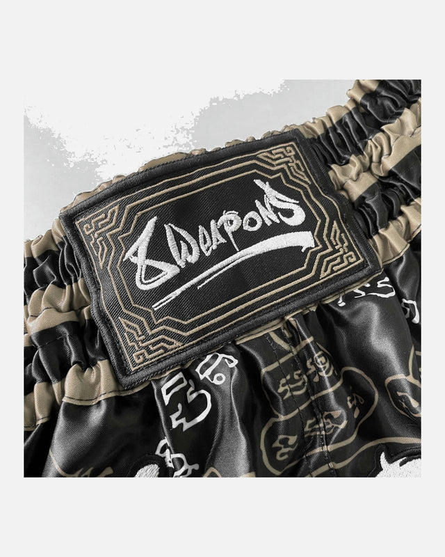 Pantaloncini Muay Thai 8 WEAPONS 8 Ways Yant 2.0 – Nero/Sabbia