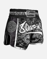 8 WEAPONS Muay Thai Shorts Carbon Sak Yant Tigers - Zwart