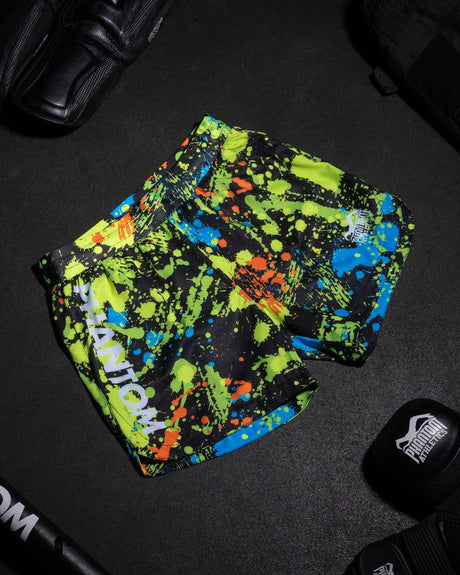 Phantom Athletics MMA Shorts Fusion Splatter - Zwart/Neon