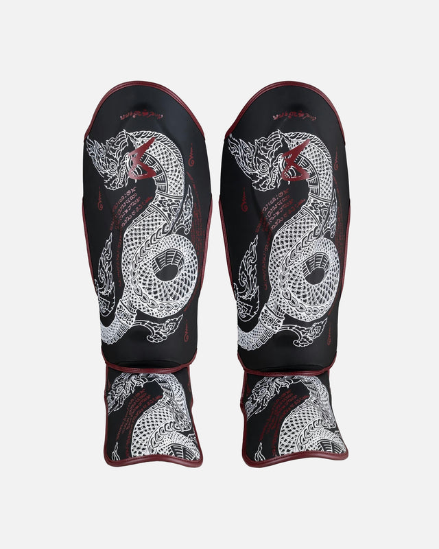 8 WEAPONS Shin guards Sak Yant Naga – Black/Burgundy