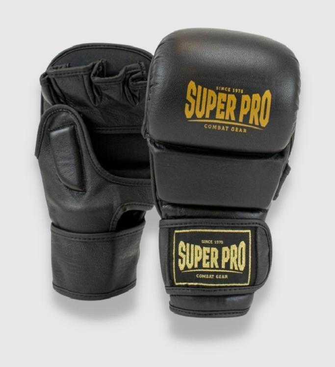 Super Pro Combat Gear MMA Shooter Handschoenen - Zwart/Goud - MMA Handschoenen