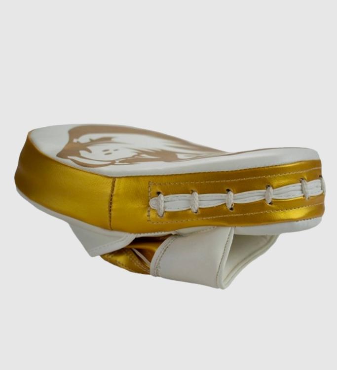 Super Pro Handpads Curved Kunstleer - Wit/Goud - Trap & Stootkussens