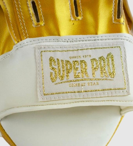Super Pro Handpads Curved Kunstleer - Wit/Goud - Trap & Stootkussens