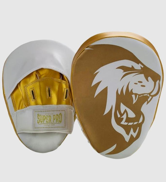 Super Pro Handpads Curved Kunstleer - Wit/Goud