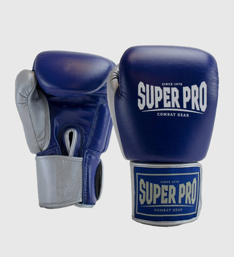 Super Pro (Kick)Bokshandschoenen Enforcer - Blauw/Zilver - (Kick)Bokshandschoenen