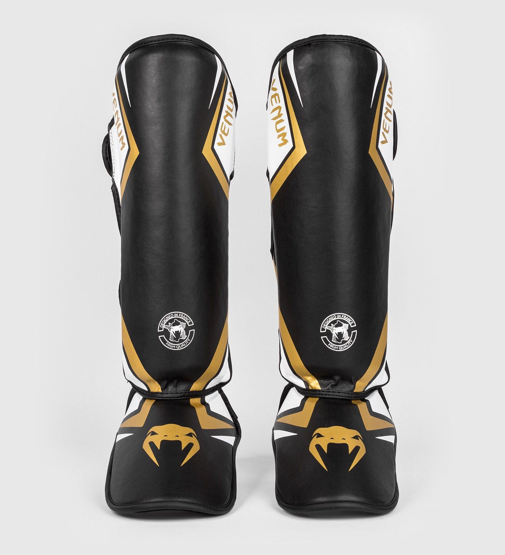 Venum Kickboks Scheenbeschermers Contender 2.0 - Zwart/Wit/Goud - Scheenbeschermers