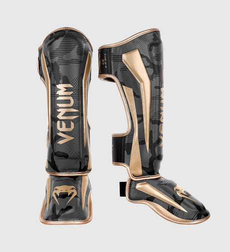 Venum Kickboks Scheenbeschermers Elite - Camo Grijs/Goud - Scheenbeschermers