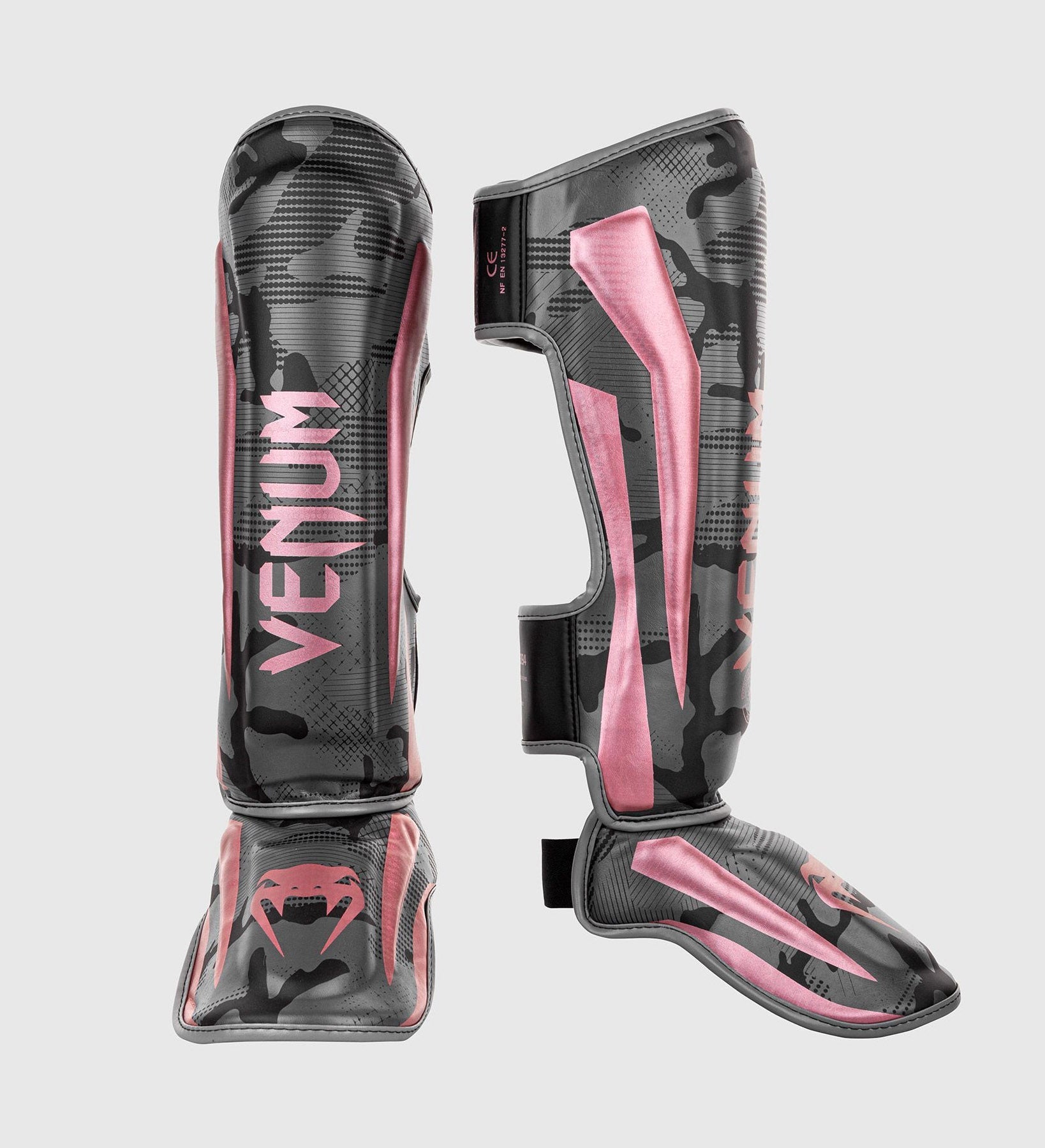 Venum Kickboks Scheenbeschermers Elite - Camo Grijs/Roze - Scheenbeschermers