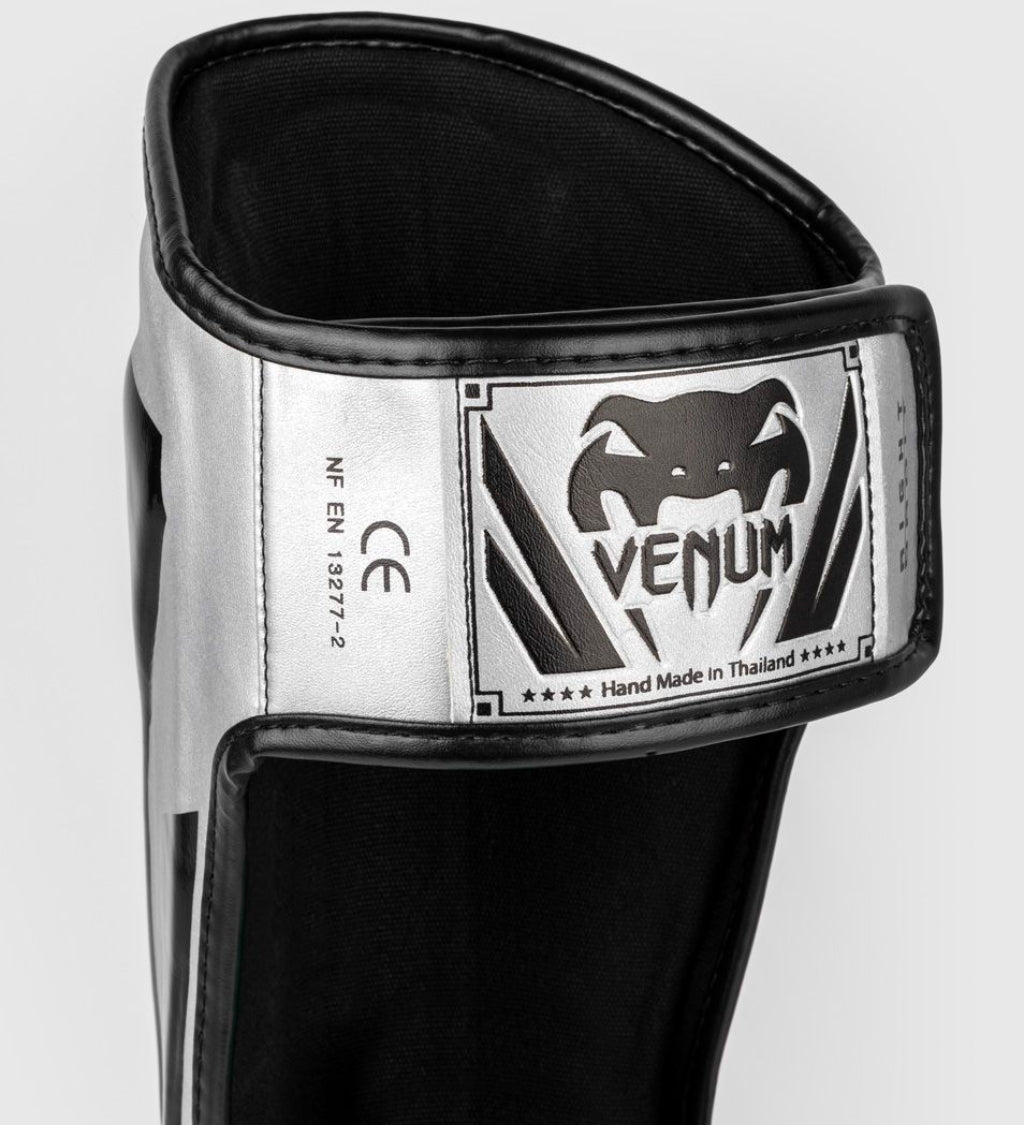 Venum Kickboks Scheenbeschermers Elite - Zilver/Zwart - Scheenbeschermers