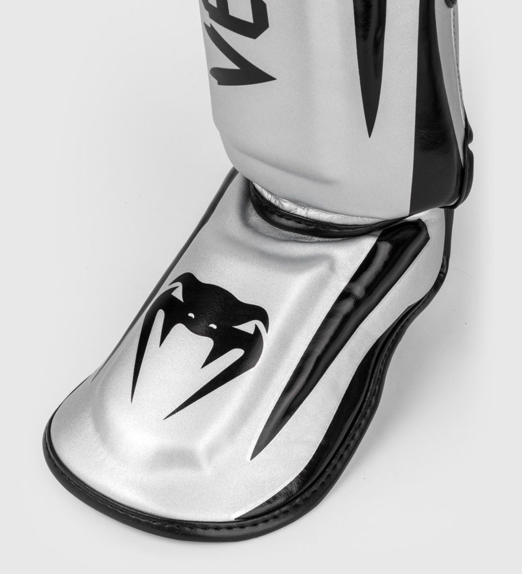 Venum Kickboks Scheenbeschermers Elite - Zilver/Zwart - Scheenbeschermers