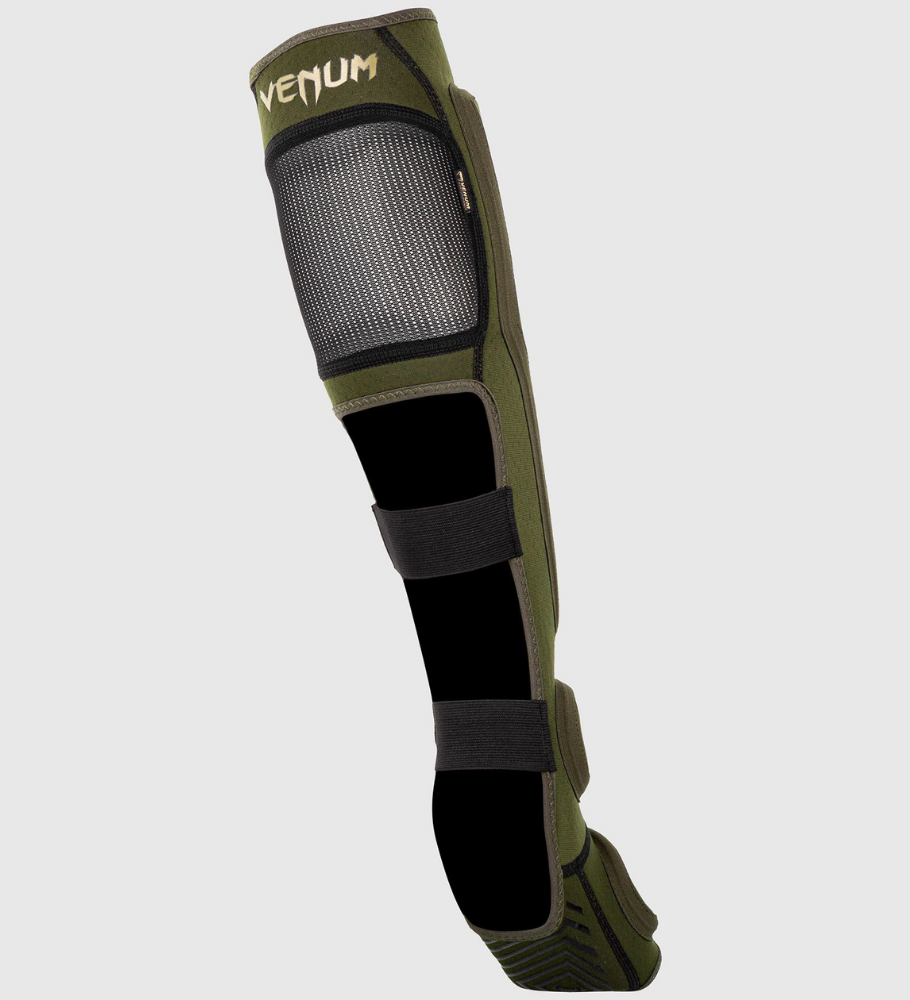 Venum Kickboks Scheenbeschermers Kontact Evo - Kaki Groen/Goud - Scheenbeschermers