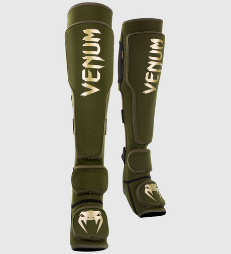 Venum Kickboks Scheenbeschermers Kontact Evo - Kaki Groen/Goud - Scheenbeschermers