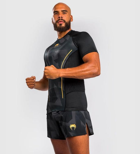 Venum Rashguard Razor Korte Mouwen - Zwart/Goud - Rashguard
